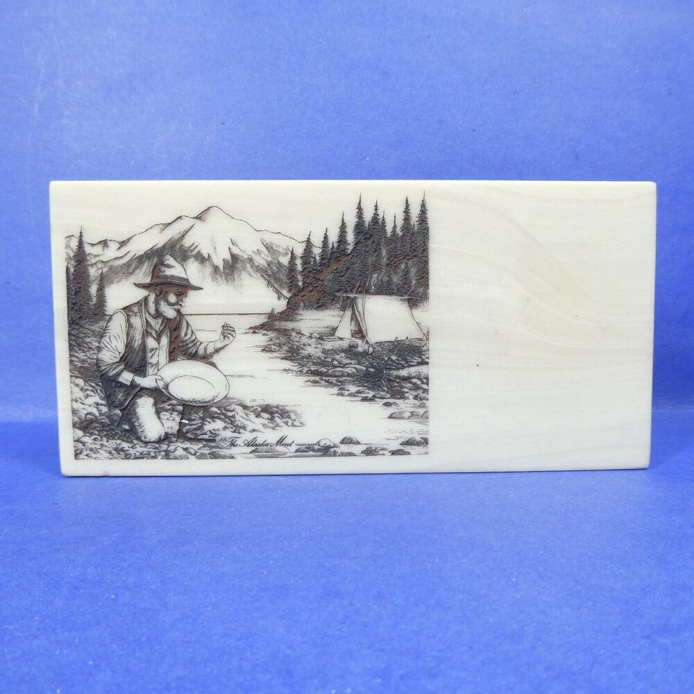 Bill Devine Alaska Mint Etching 1982 Panning for Gold Vintage Plaque